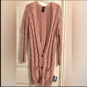 Women’s Long Pink Knit Cardigan Sweater- Size Small- Like New!